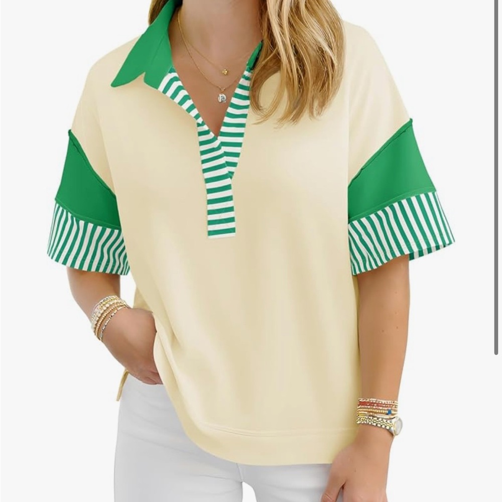 Green and Cream Women's Top